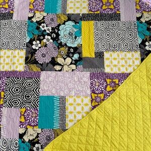 Purple Yellow Gray Teal Floral Geometric Quilt Multicolor Full XL Yellow Back